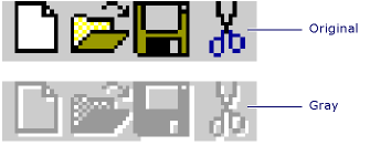 Comparison of gray and original icon versions.