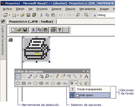 Screenshot showing the Background options opaque or transparent.