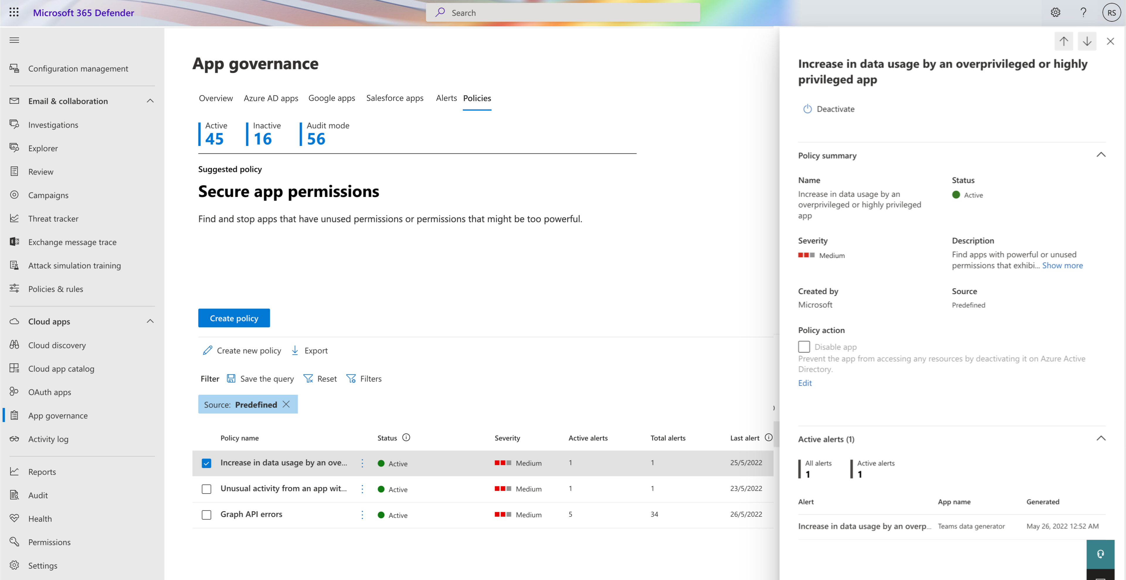 Filter for predefined policies.