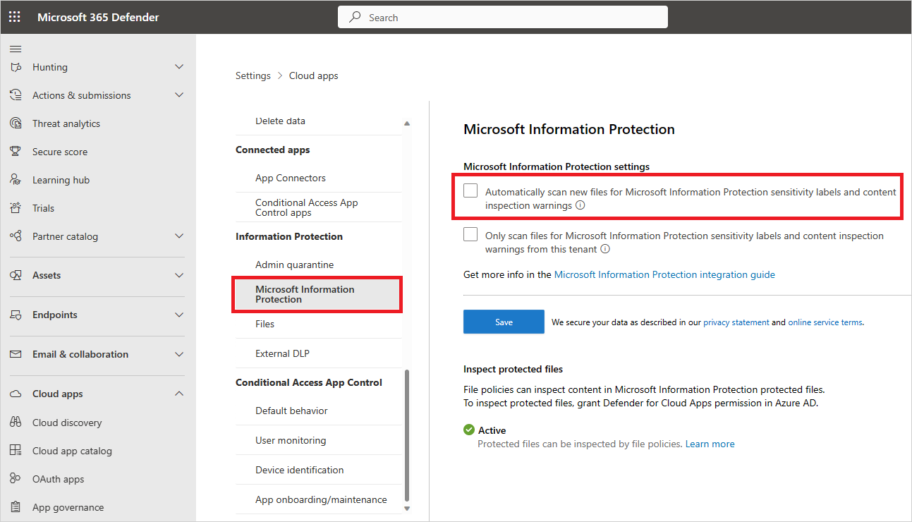 Habilite Microsoft Purview Information Protection.