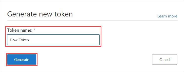 Captura de pantalla de la ventana del token, donde se muestran la entrada de nombre y el botón Generar.