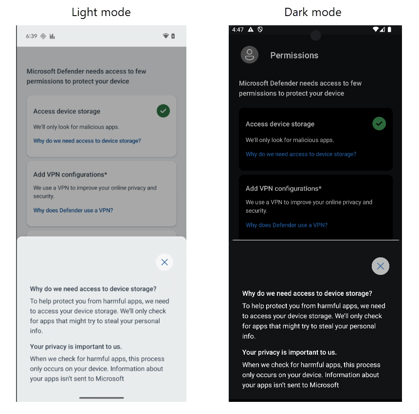 Hoja inferior de información de permisos.