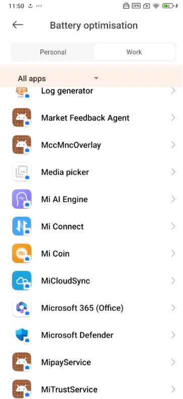 Imagen de todas las aplicaciones, incluido Microsoft Defender