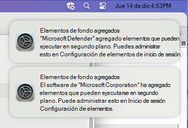 Captura de pantalla que muestra la notificación de elementos en segundo plano