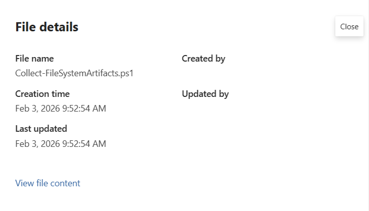 Captura de pantalla de la página de administración de bibliotecas: visualización de los detalles del archivo