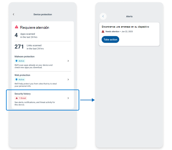screensot que muestra la característica de desinstalación de amenazas en la aplicación MDE Android.