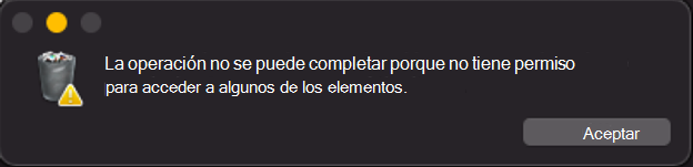 Captura de pantalla del mensaje emergente bloqueado de la operación.