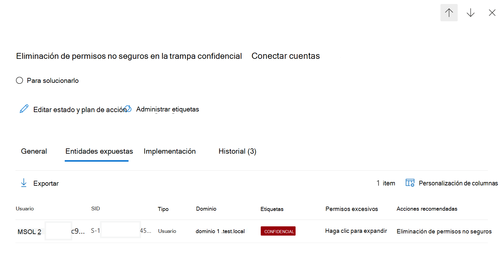 Captura de pantalla de las entidades expuestas.