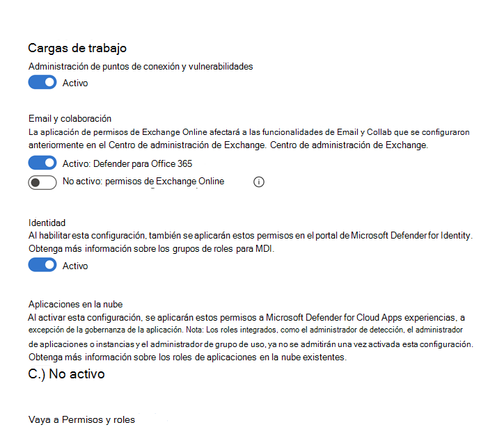 Captura de pantalla de la página donde puede elegir las cargas de trabajo que se van a activar.