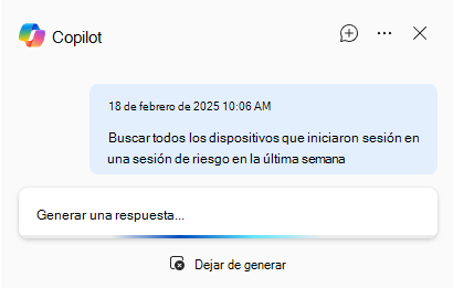 Captura de pantalla de Copilot para seguridad en la búsqueda avanzada que genera una respuesta.