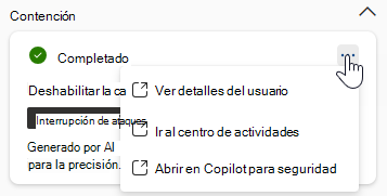 Captura de pantalla que resalta las opciones disponibles para los usuarios en una tarjeta de respuesta de automatización en el panel Copilot de Microsoft Defender XDR.