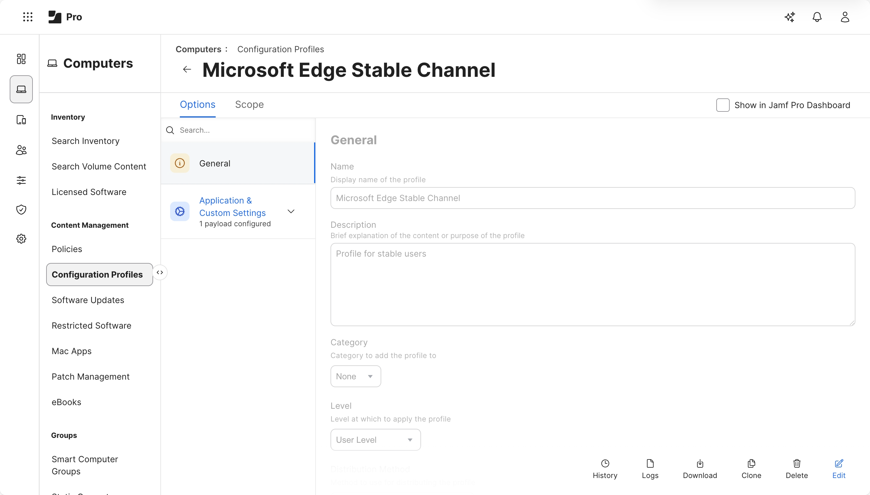 Lista de perfiles de configuración