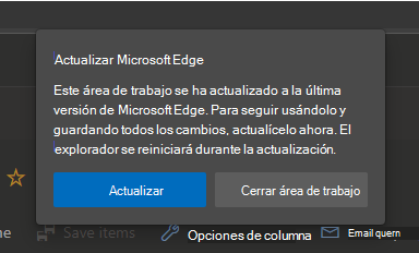 Solicitud para actualizar Microsoft Edge