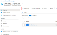Captura de pantalla que muestra la ubicación del botón Nuevo grupo en la página Todos los grupos.