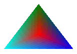 Captura de pantalla de un triángulo rellenado con un pincel de degradado de trazado.