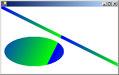 Una línea y una elipse rellenadas con un degradado de color diagonal.