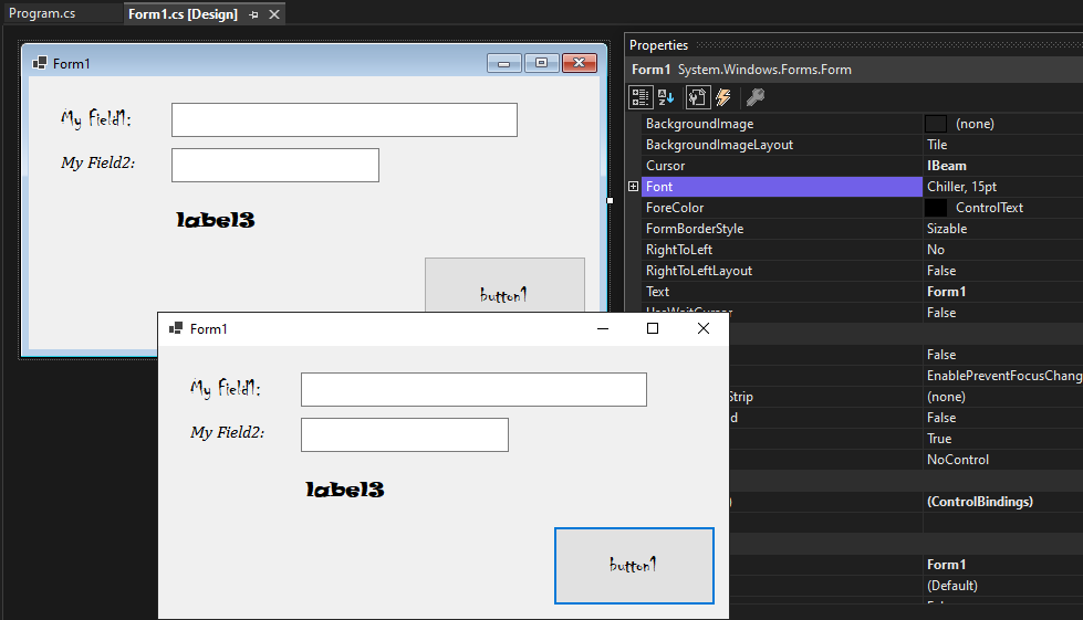 El diseñador de Windows Forms usa la configuración de fuente predeterminada en Visual Studio