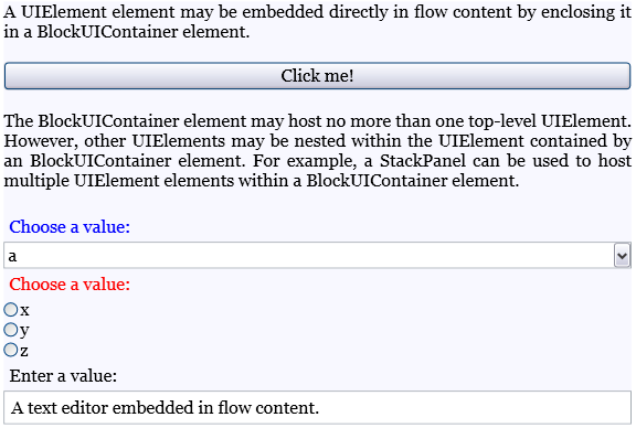 Captura de pantalla que muestra UIElement insertado en contenido dinámico.