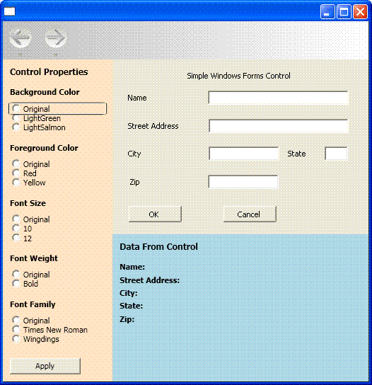 Captura de pantalla que muestra un control insertado en una página de WPF.