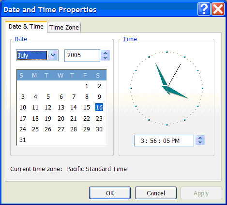 Captura de pantalla que muestra el cuadro de diálogo Propiedades de fecha y hora.