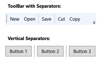 Captura de pantalla de los separadores de WPF que separan visualmente los controles.