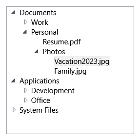 Captura de pantalla de un control treeview en WPF.