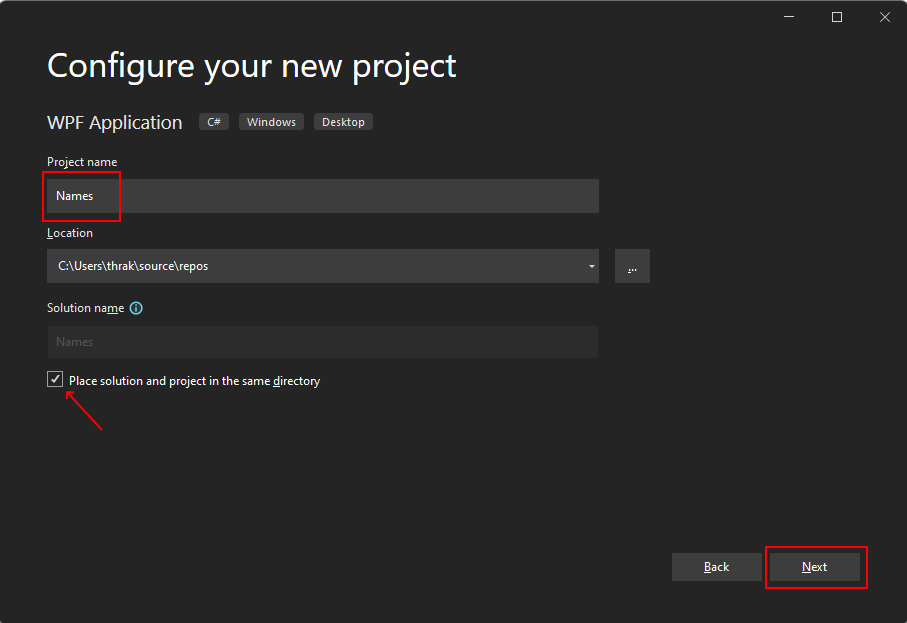 Configuración de un nuevo proyecto de WPF en Visual Studio 2022 para .NET 6