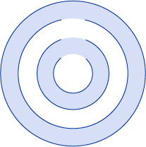 Un círculo formado por anillos concéntricos de serie con colores alternados con el tercer arco no relleno