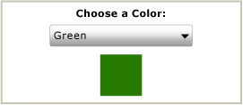 Captura de pantalla que muestra un cuadro combinado con el valor verde seleccionado y un cuadrado verde.