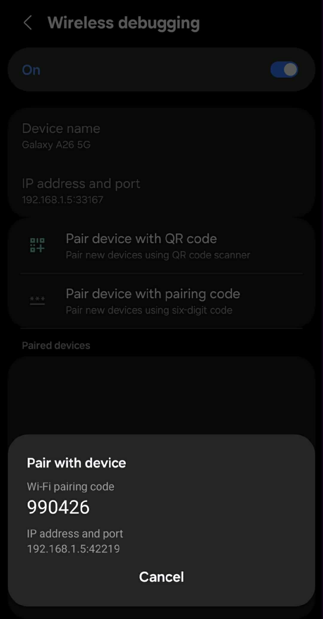 Emparejamiento mediante el código de enlace.