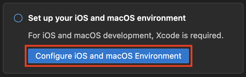 Captura de pantalla del botón Configurar el entorno de iOS y macOS en Visual Studio Code.