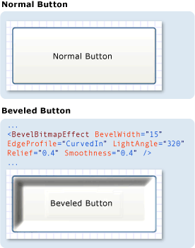 Captura de pantalla: Comparar botones normales y biselados Captura de