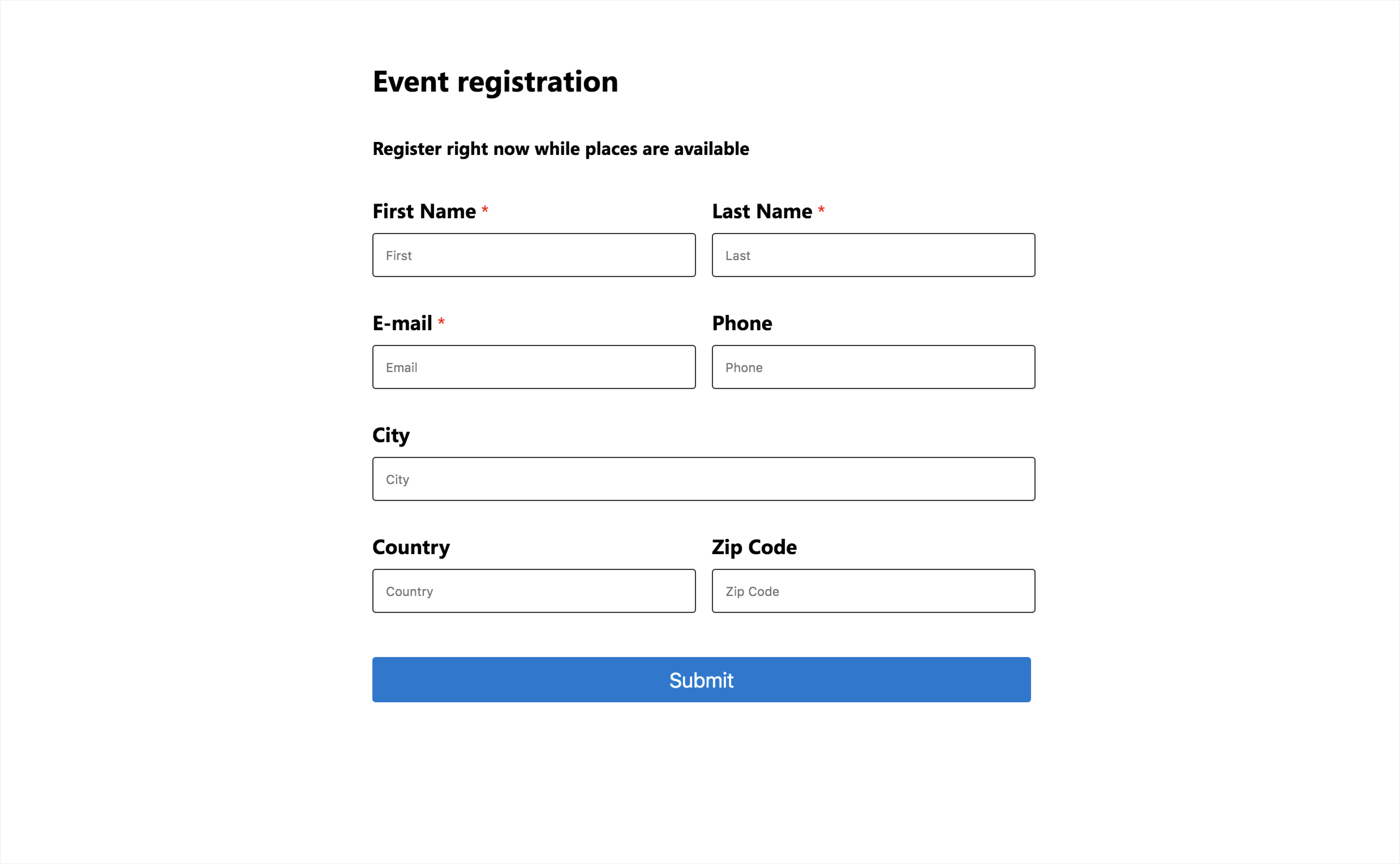 Registro de eventos mediante formularios de marketing
