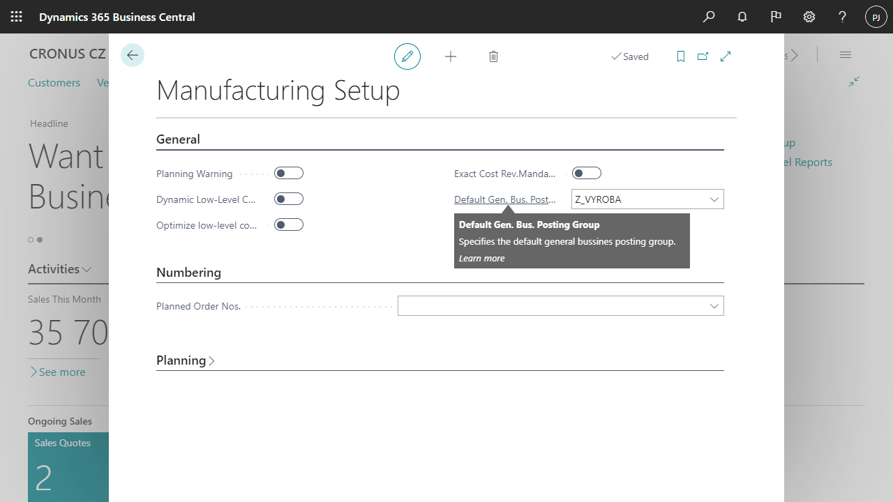 Configuración de la fabricación