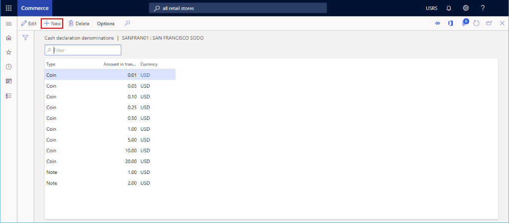 Captura de pantalla de la configuración de declaraciones de efectivo.