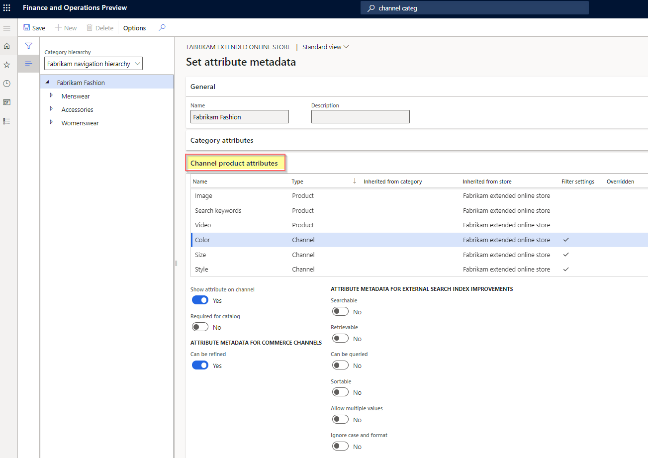 Configuración de metadatos de atributos para refinadores de dimensiones.