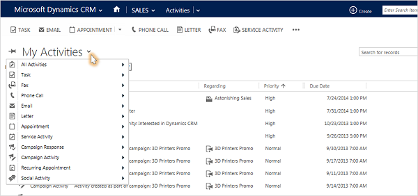 Mostrar todas las actividades en Dynamics 365 Customer Engagement (on-premises) Mostrar todas las actividades.