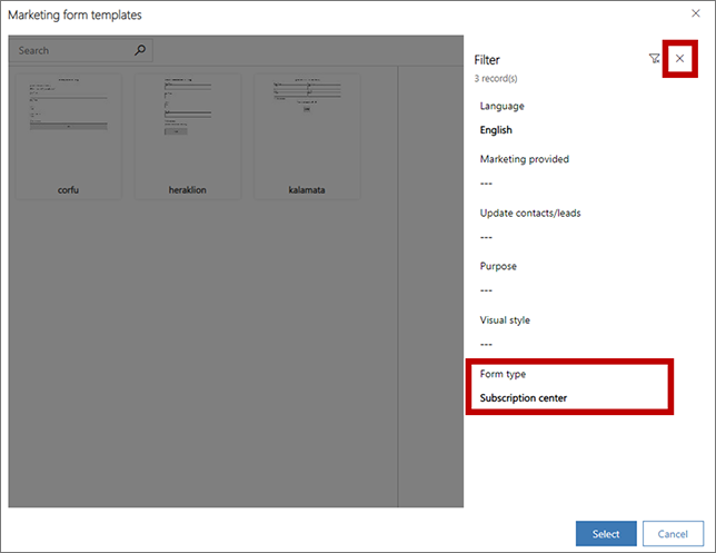 Use el filtro para encontrar plantillas de centro de suscripciones en la galería Usar el filtro para encontrar plantillas de centro de suscripciones en la galería.