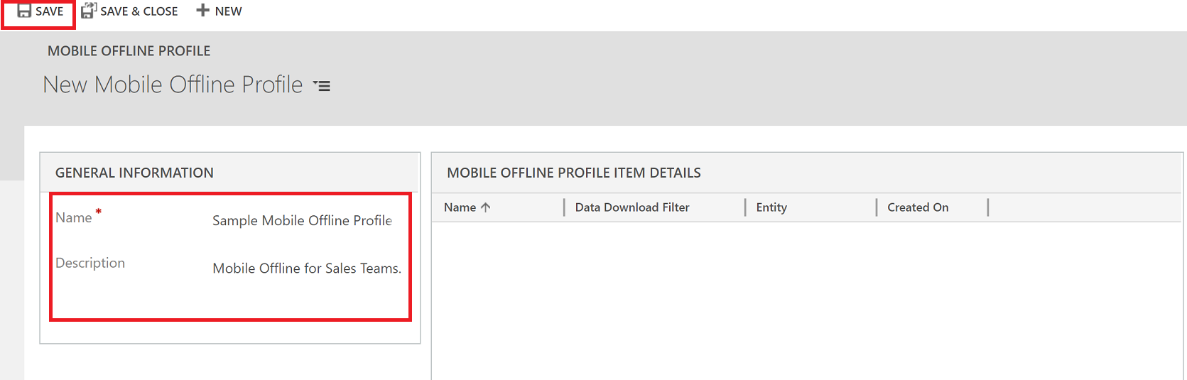 Asignar un nombre al perfil de Mobile Offline