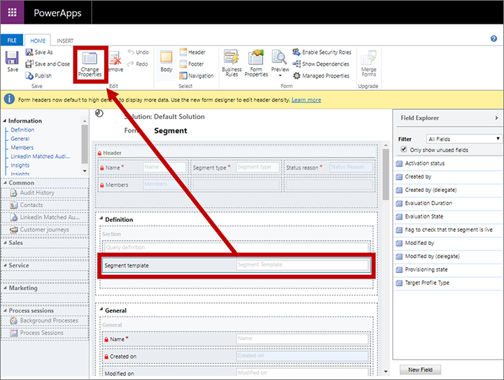 Cambiar propiedades de un campo Cambiar propiedades de un campo.
