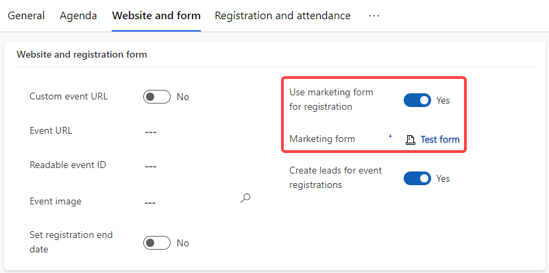 Conecte un formulario de registro de eventos a una captura de pantalla de evento.