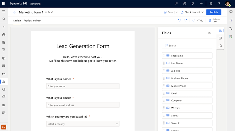 Captura de pantalla de formularios de Customer Insights - Journeys.