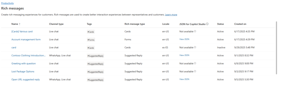 JSON de mensaje enriquecido