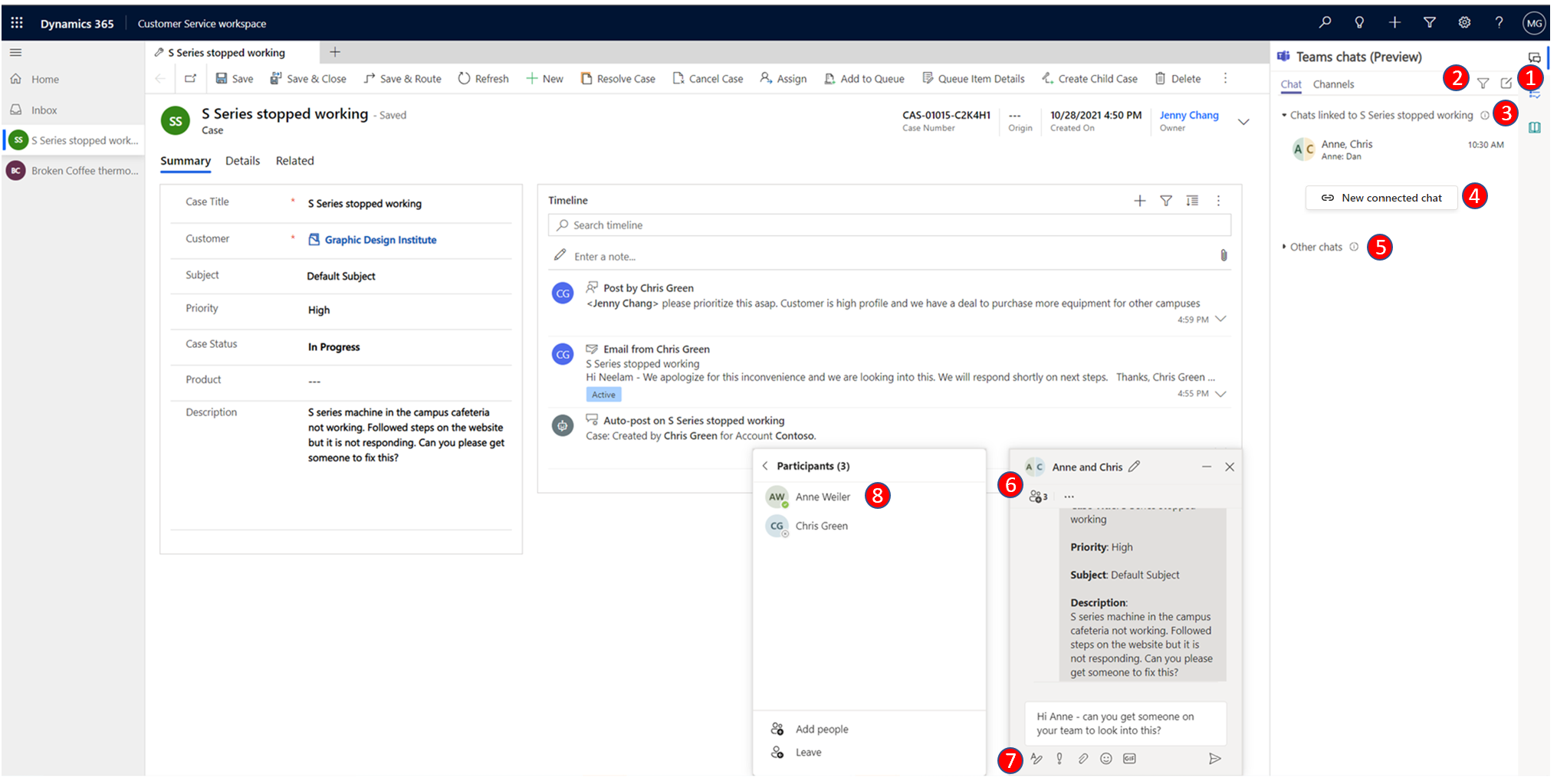 Vista del agente de la experiencia de chat de Microsoft Teams