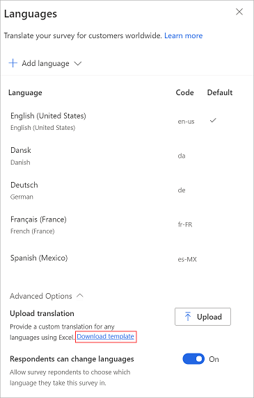 Descargar un archivo de Excel para editar todos los idiomas.