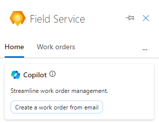 Captura de pantalla del panel de Outlook de Field Service que muestra la pestaña Inicio
