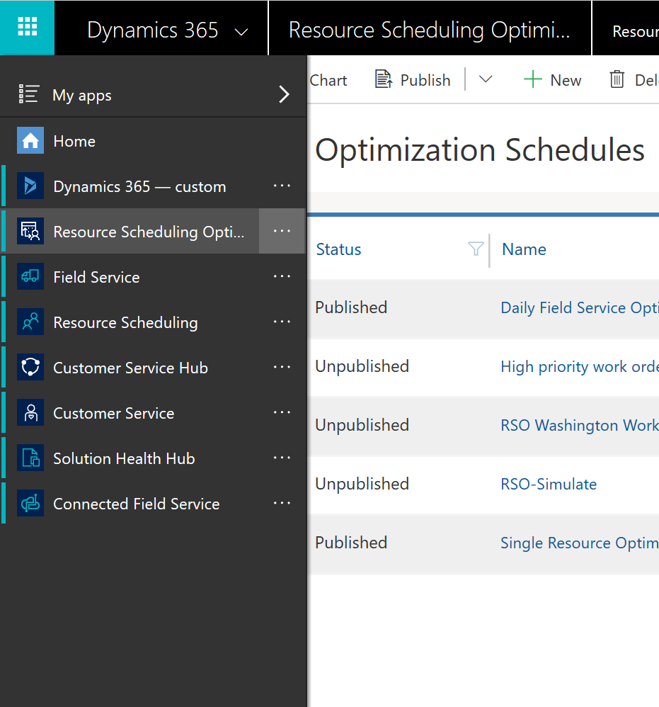Captura de pantalla de la aplicación Resource Scheduling Optimization.
