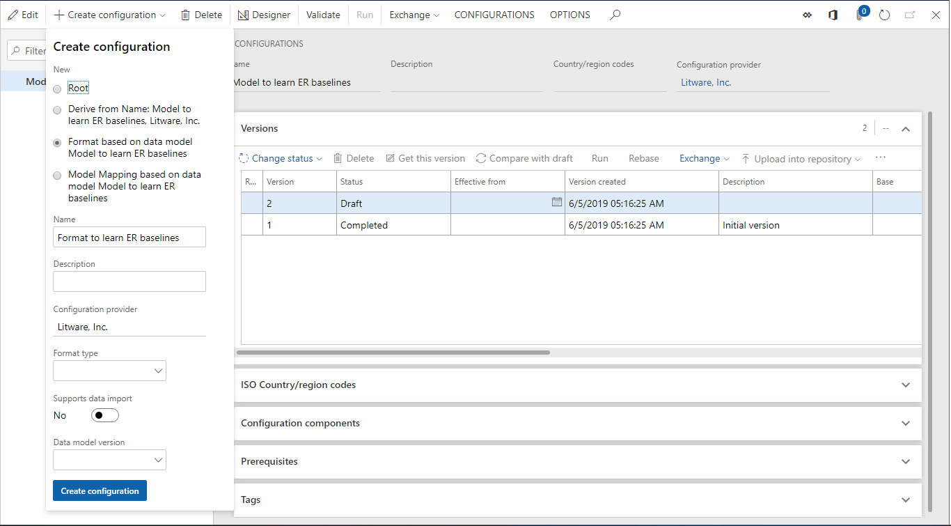 Crear cuadro de diálogo de configuración, agregar una nueva configuración de formato de ER.