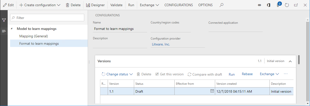 Página de configuraciones de ER, formato para aprender la configuración de asignaciones.