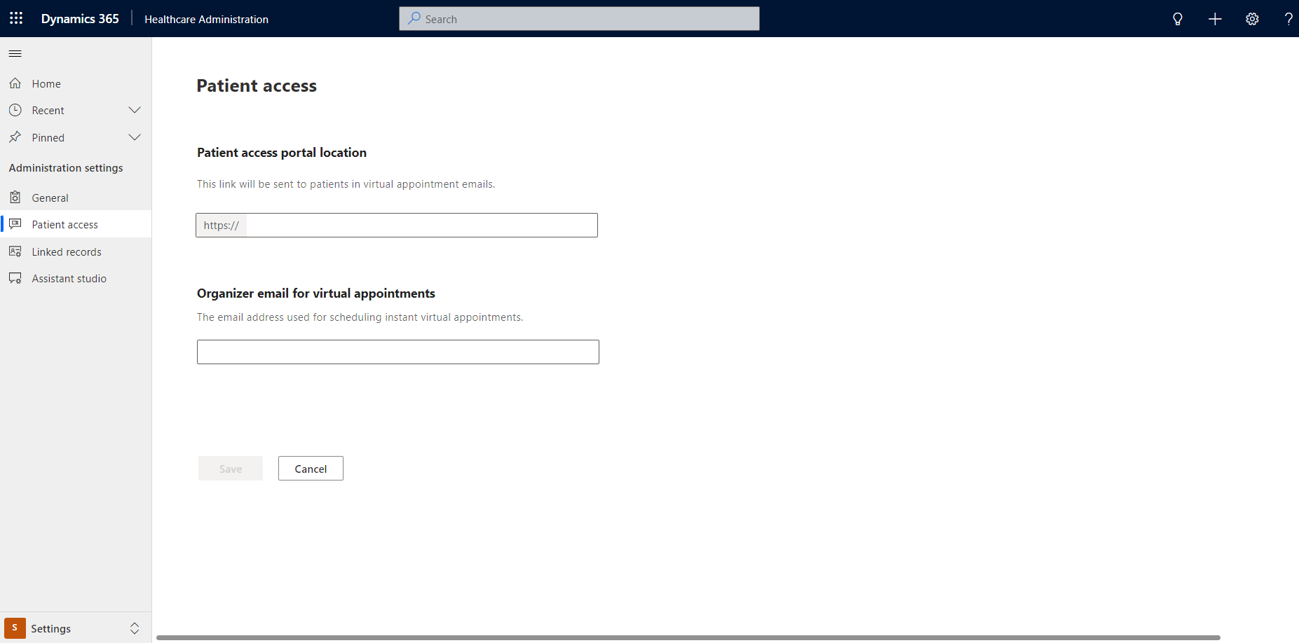 Captura de pantalla que muestra la página de configuración de la administración.